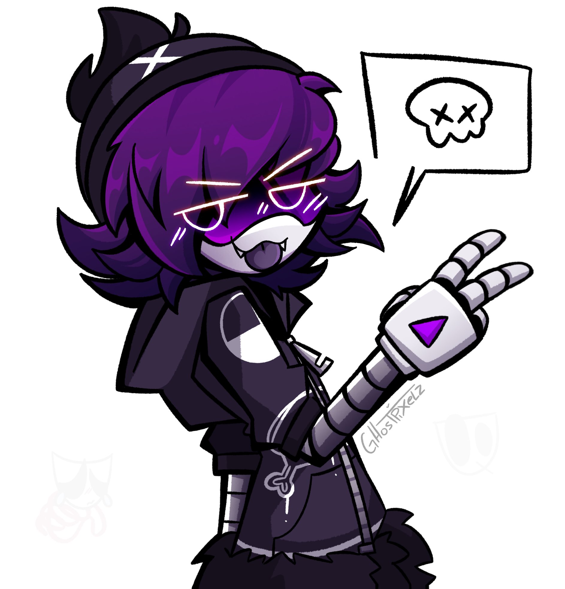 Uzi from Murder drones throwing a peace sign